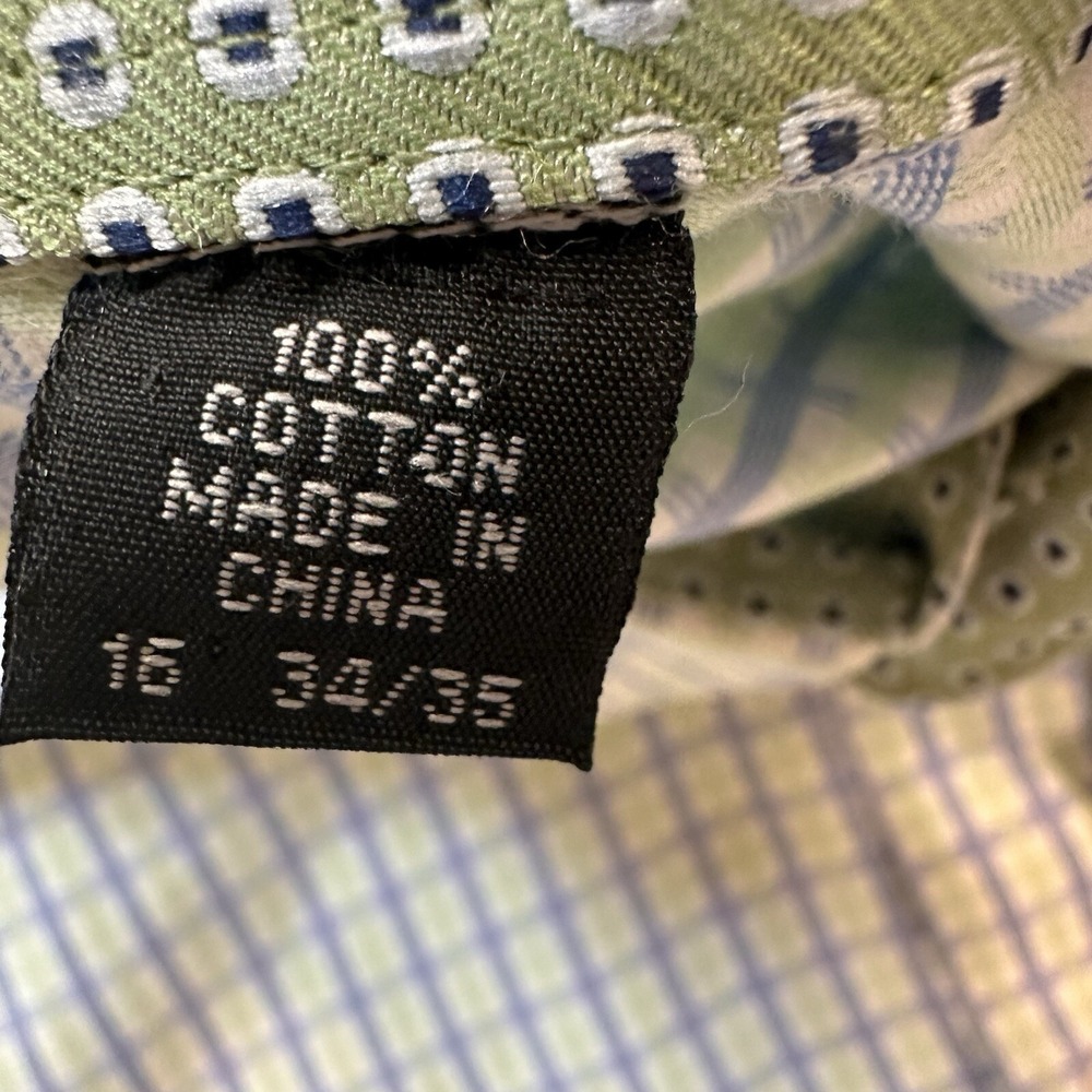 English Laundry Blue White Green Dress Shirt 16 1/2 34 - 35 Embroidered Logo LG - Picture 12 of 16